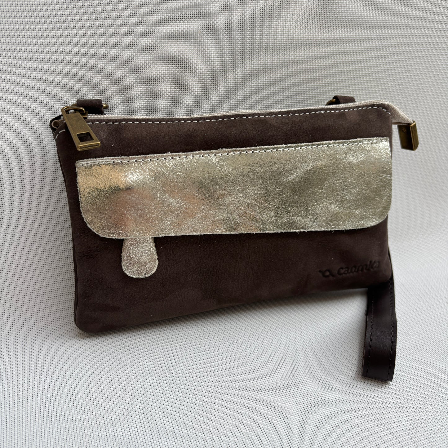 Riñonera multifunción ELEGANT NANO "Brown & Gold" · Piel · Pieza Exclusiva Núm. 18148