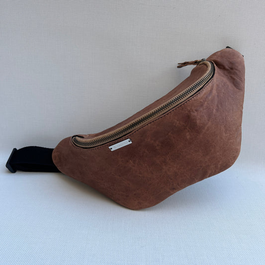 Riñonera Vintage BASIC Unisex · Color Barro · Piel natural BioCuir® · Pieza Única 14216