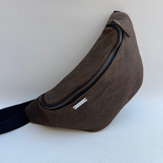 Riñonera Vintage BASIC Unisex · Marrón Oscuro · Piel natural BioCuir® · Pieza Única 14215
