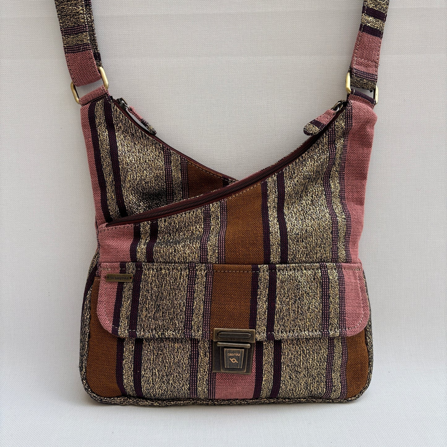Bolso Bandolera Súper Caomka "Vintage Earth Stripes" · Pieza Única Núm. 19056