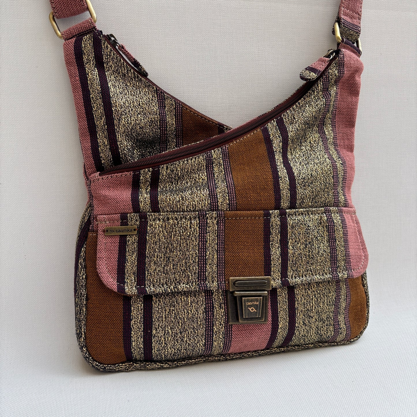 Bolso Bandolera Súper Caomka "Vintage Earth Stripes" · Pieza Única Núm. 19056