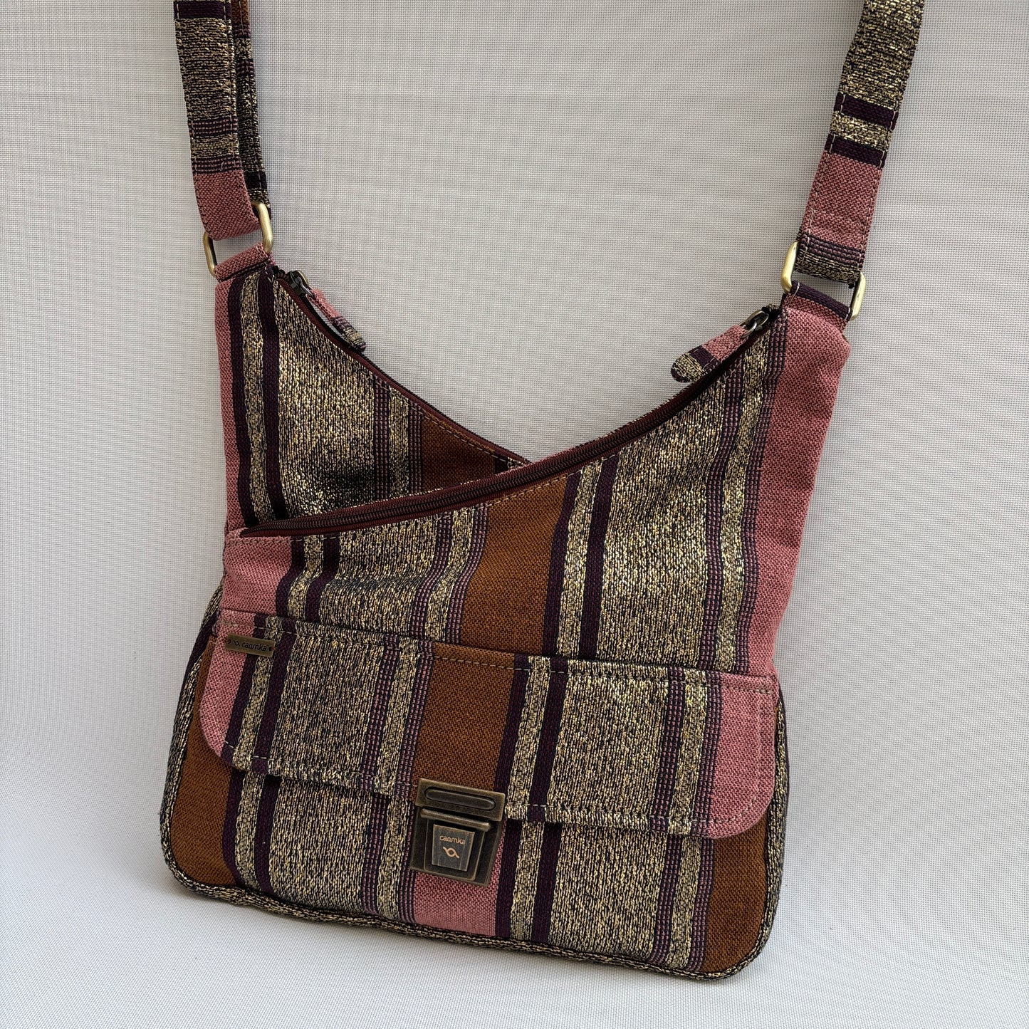 Bolso Bandolera Súper Caomka "Vintage Earth Stripes" · Pieza Única Núm. 19056