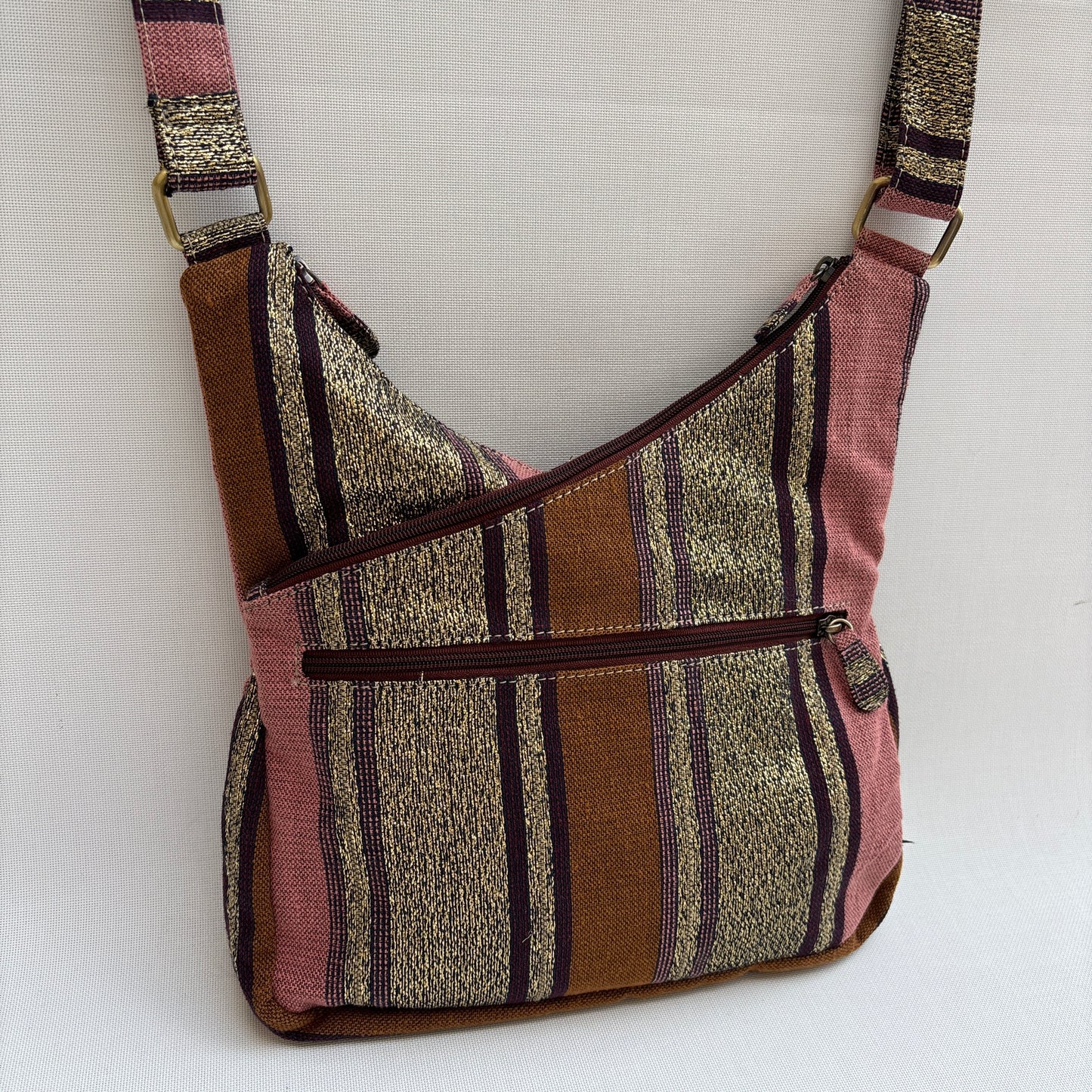 Bolso Bandolera Súper Caomka "Vintage Earth Stripes" · Pieza Única Núm. 19056