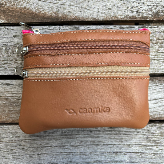 CAOMKA Premium Flat Coin Purse Natural BioCuir® Leather Exclusive Piece No. 13183