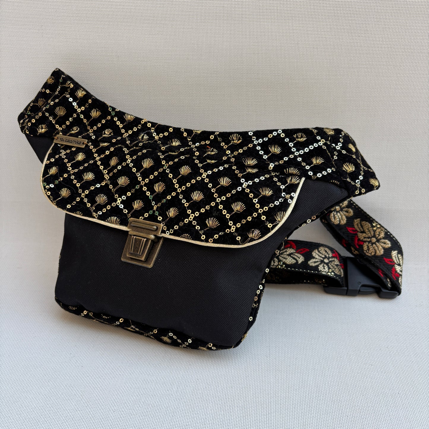 Riñonera Mini "Elegant Luxury India Golden Top" + Bolsillo trasero extra · Pieza Única Núm. 18350