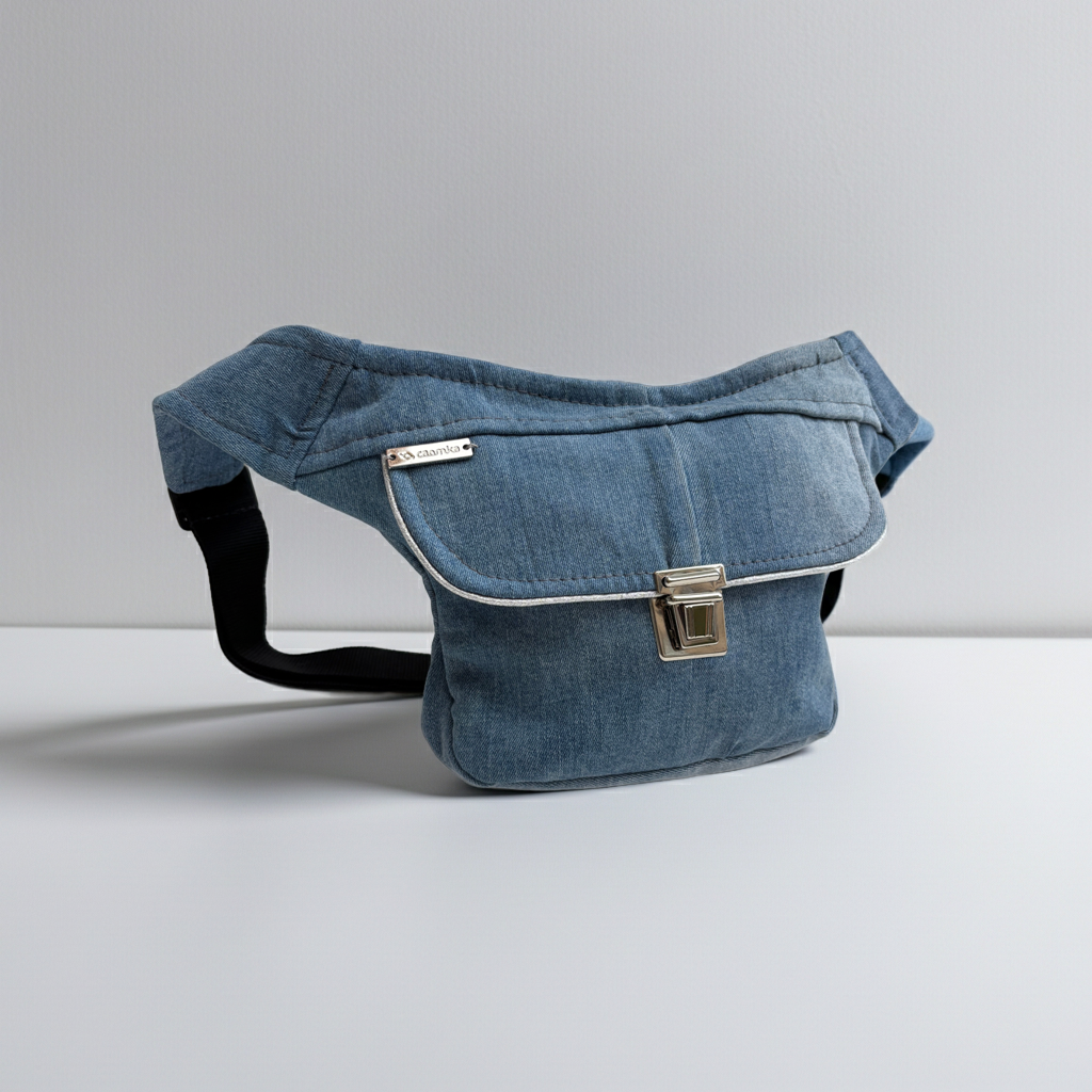 Riñonera Mini "Jeans Recycled ♻️" + Bolsillo trasero extra · Pieza Única Núm. 19417
