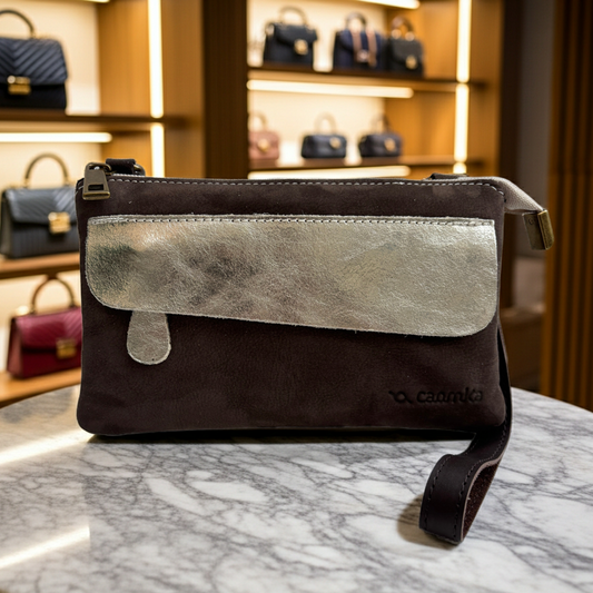 Riñonera multifunción ELEGANT NANO "Brown & Gold" · Piel · Pieza Exclusiva Núm. 18148