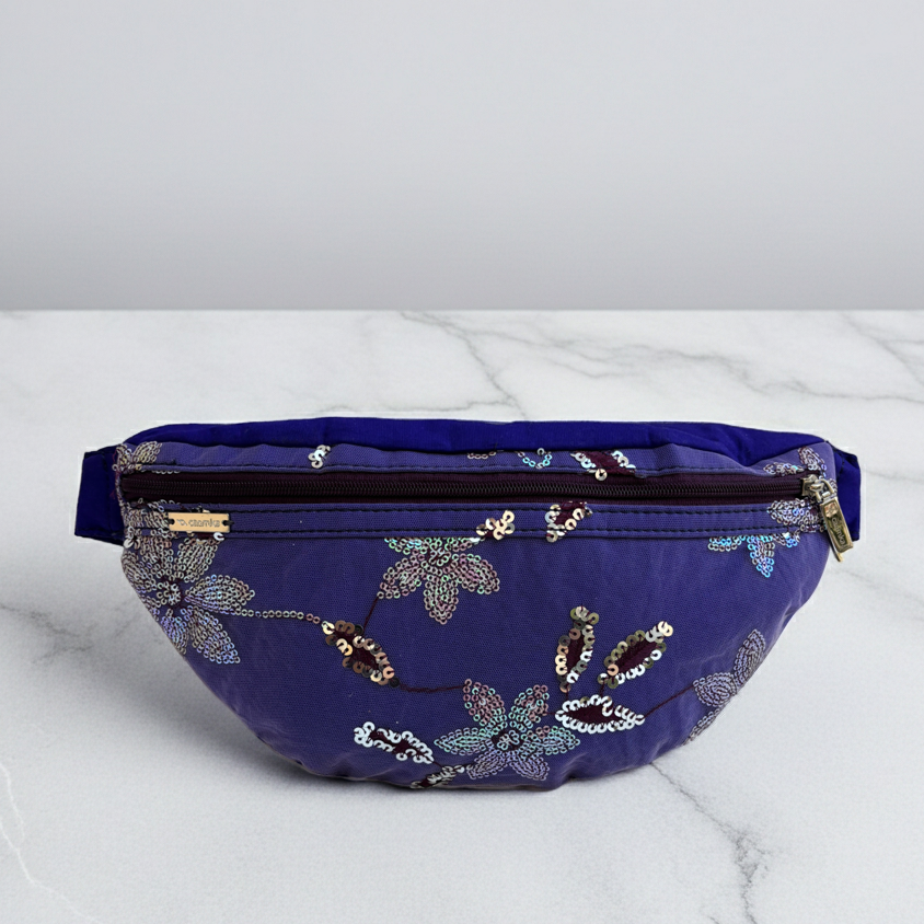 Riñonera - Bandolera Retrochic Mónica “Purple Bloom” · Pieza Única Núm. 19150