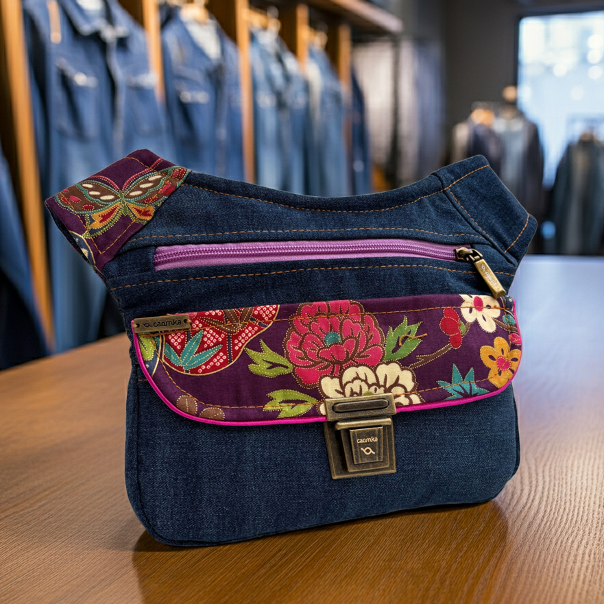 Riñonera "Japanese Flowers Top" ♻️ Jeans Recycled ♻️ · Pieza Única Núm. 18131