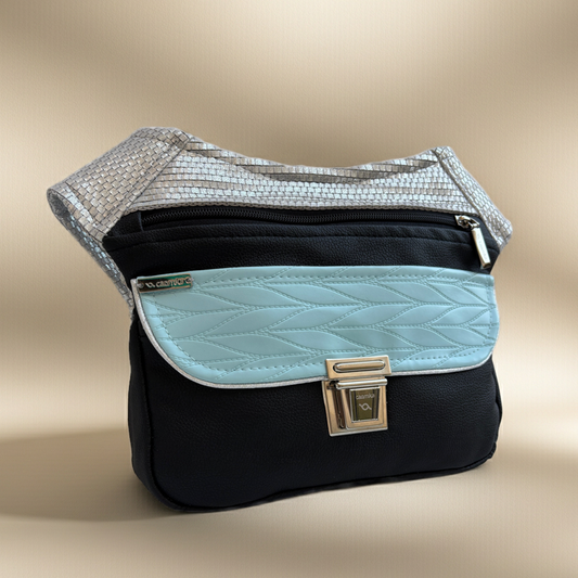 (-30%) TARA Riñonera "Special Black & Sky Silver" + Bolsillo trasero · Polipiel · Pieza Única Núm. 18696