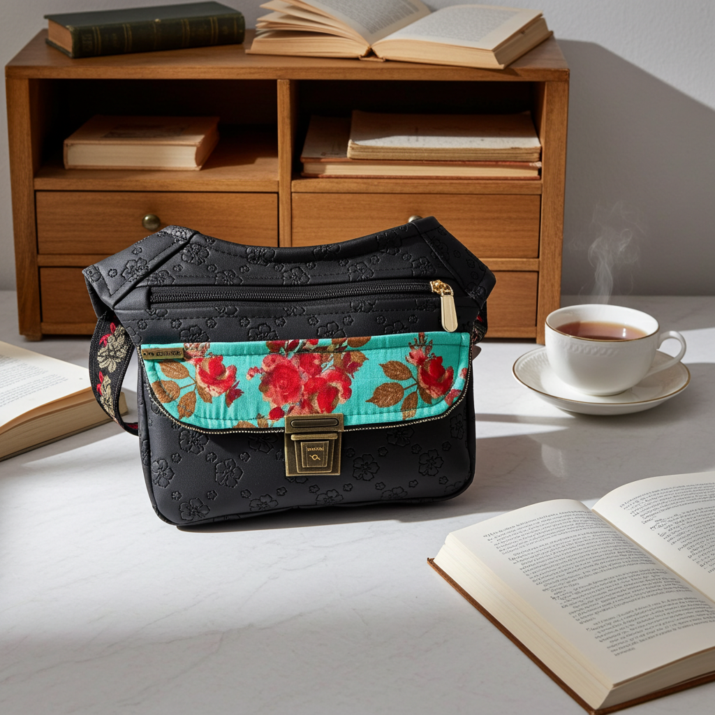 Riñonera "Black Special Flowers Top" · Polipiel · Pieza Única Núm. 18751