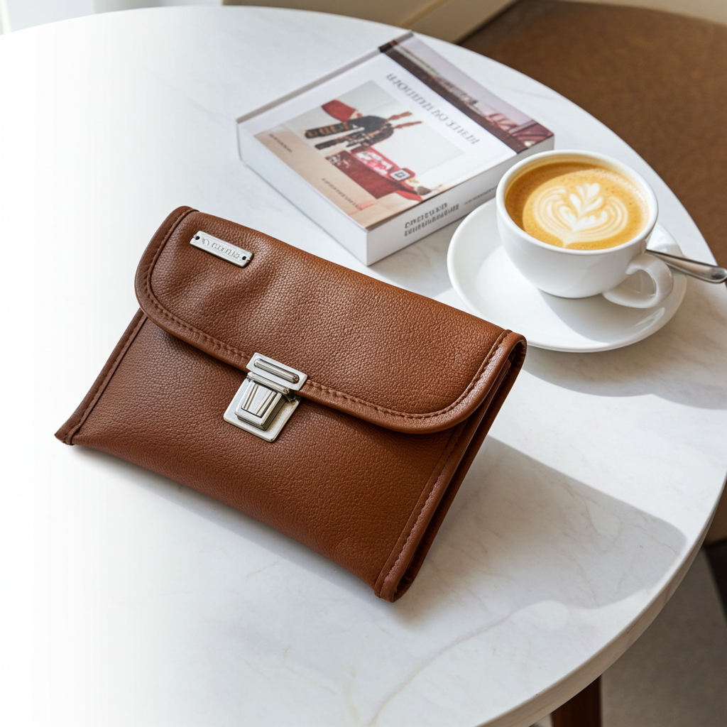 CAOMKA Flat Coin Purse Natural BioCuir® Leather Exclusive Piece No. 13177
