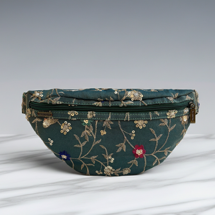 Riñonera - Bandolera Retrochic Mónica “Emerald Garden” · Pieza Única Núm. 19149