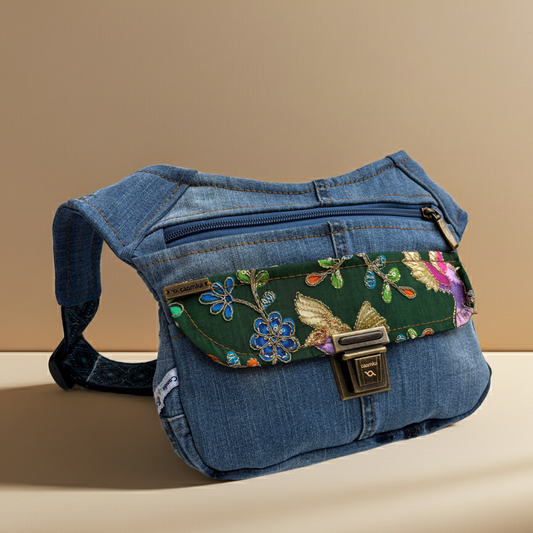 Riñonera ♻️ Jeans Recycled ♻️ + Bolsillo trasero con cremallera · Pieza Única Núm. 18607