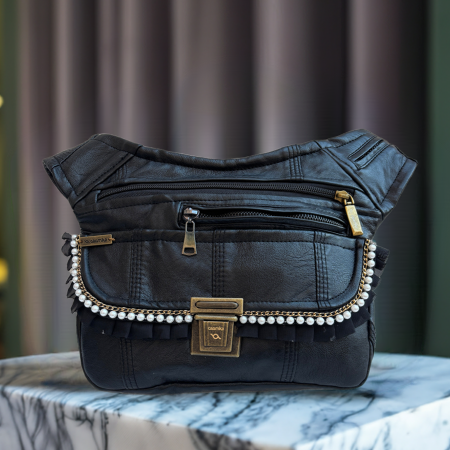 Riñonera "Recycled Black Top" + Bolsillo trasero · Polipiel  · Pieza Única Núm. 16933