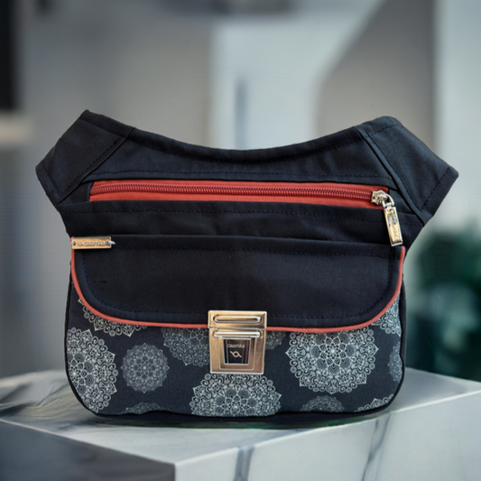 (TARA -20%) Riñonera "Special Black & Mandalas Top" · Impermeable + Bolsillo trasero · Pieza Única Núm. 16899