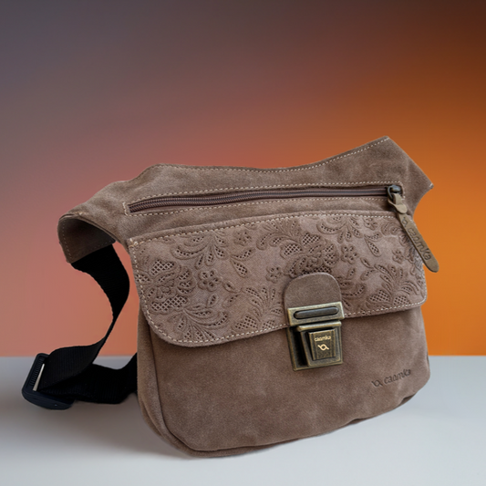 Riñonera "Brown Flor Art" · Piel Serraje · Pieza Exclusiva Núm. 16900