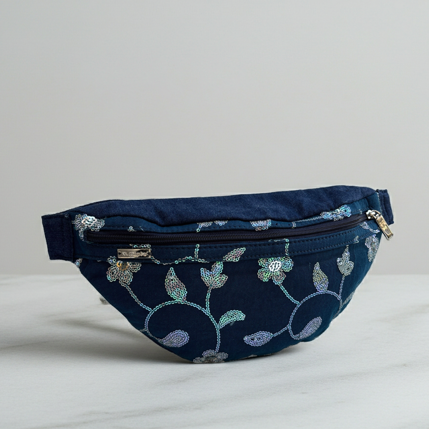 Riñonera - Bandolera Retrochic Mónica “Blue Night Flowers” · Pieza Única Núm. 19156