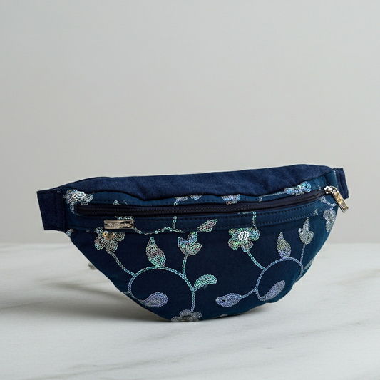 Riñonera - Bandolera Retrochic Mónica “Blue Night Flowers” · Pieza Única Núm. 19156