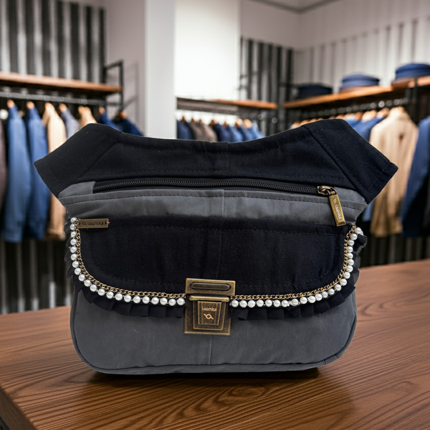 Riñonera ♻️ Black & Grey Fusion Recycled ♻️ · Pieza Única Núm. 18058