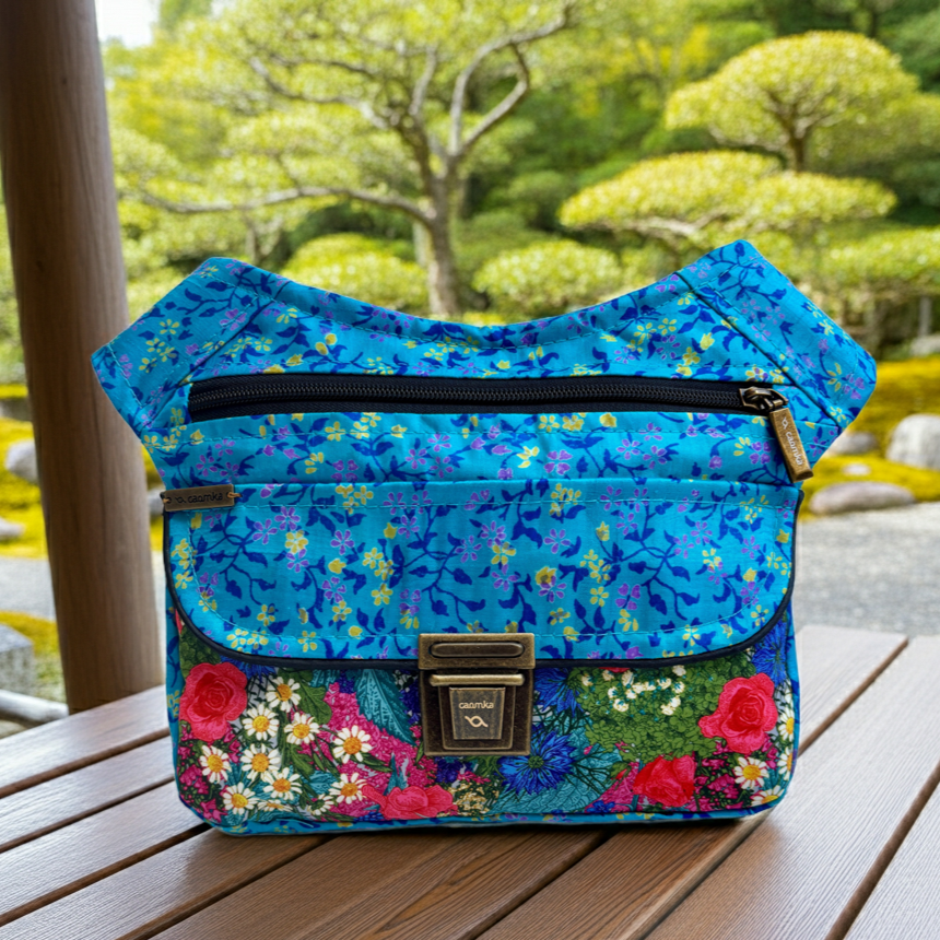 Riñonera "Blue Japanese Flowers" + Bolsillo trasero · Pieza Única Núm. 17982