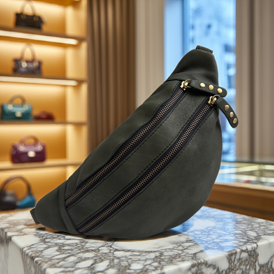 Premium Retro Chic Green BioCuir® Natural Leather Exclusive Piece No. 12639