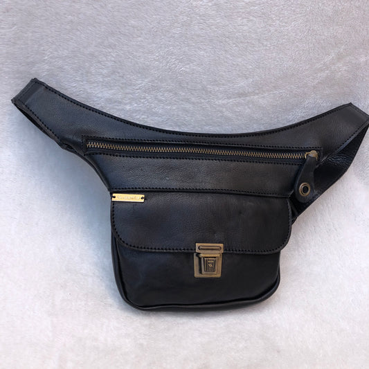 Mini Classic Black "Premium" Old Gold. Natural leather ECO FAST® Exclusive Piece No. 6992