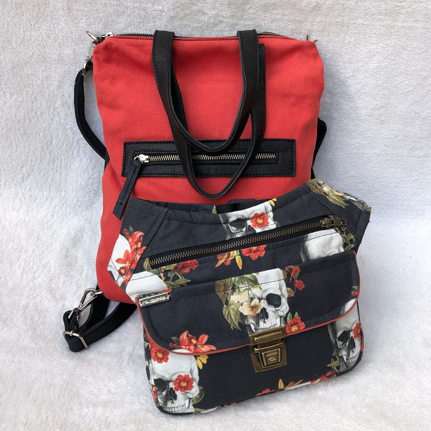 PACK Backpack-Shoulder Bag Lau&amp;ang Bags + Caomka Waist Bag "Special Fantasy Skulls”