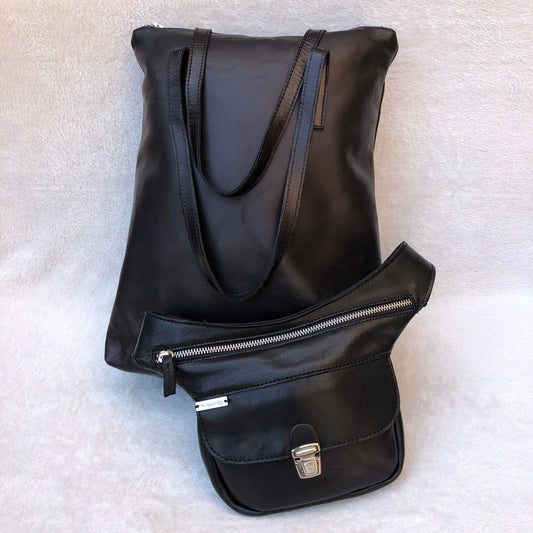 PACK Backpack-Shoulder Bag Lau&amp;ang Bags + Caomka "Mini Classic” Fanny Pack BioCuir® Natural Leather