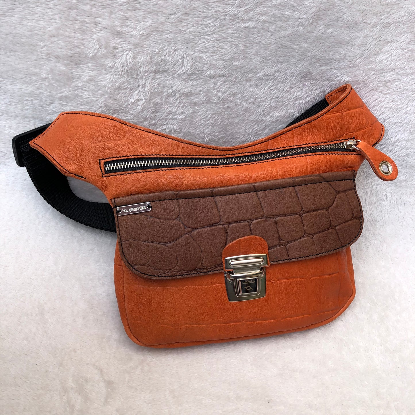 Summer Orange &amp; Brown Natural BioCuir® Leather Exclusive Piece No. 7276