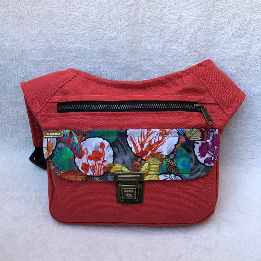 Red &amp; Japanese Flowers Unique Piece No. 7343