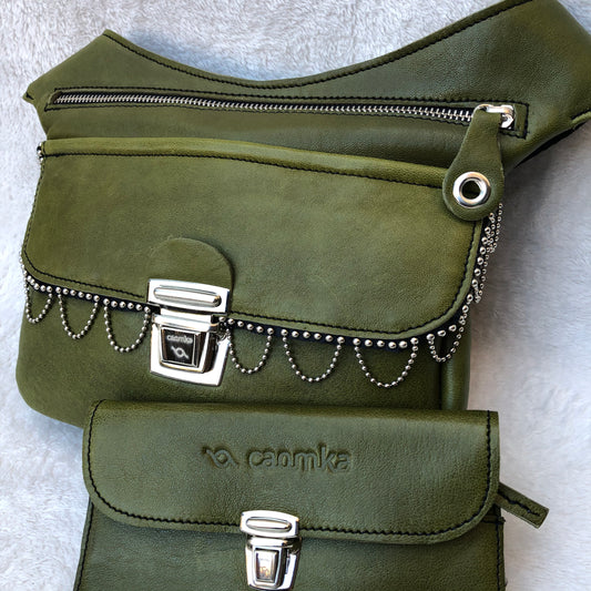 PACK Special Green Fanny pack + Purse Natural leather BioCuir® Unique Piece No. 7370
