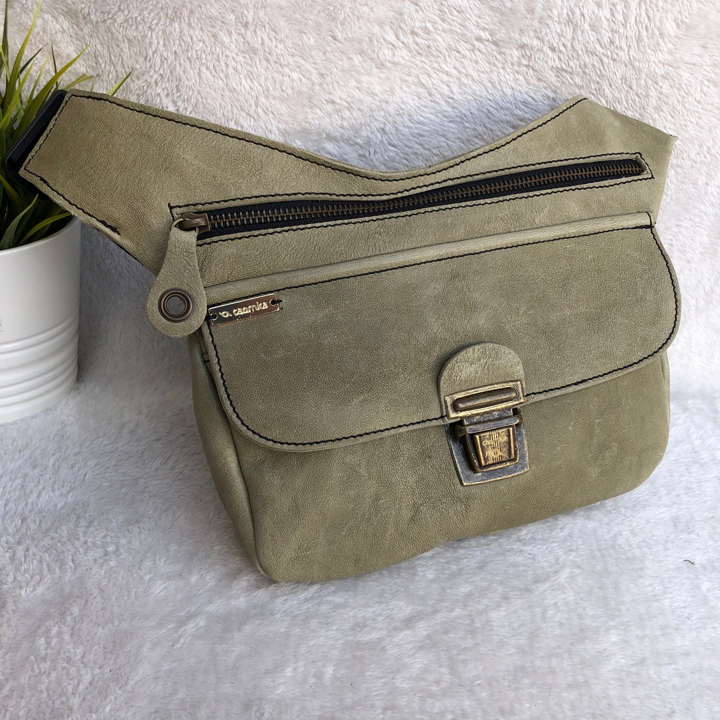 Summer Green Light &amp; Old Gold Natural BioCuir® Leather Exclusive Piece No. 7702