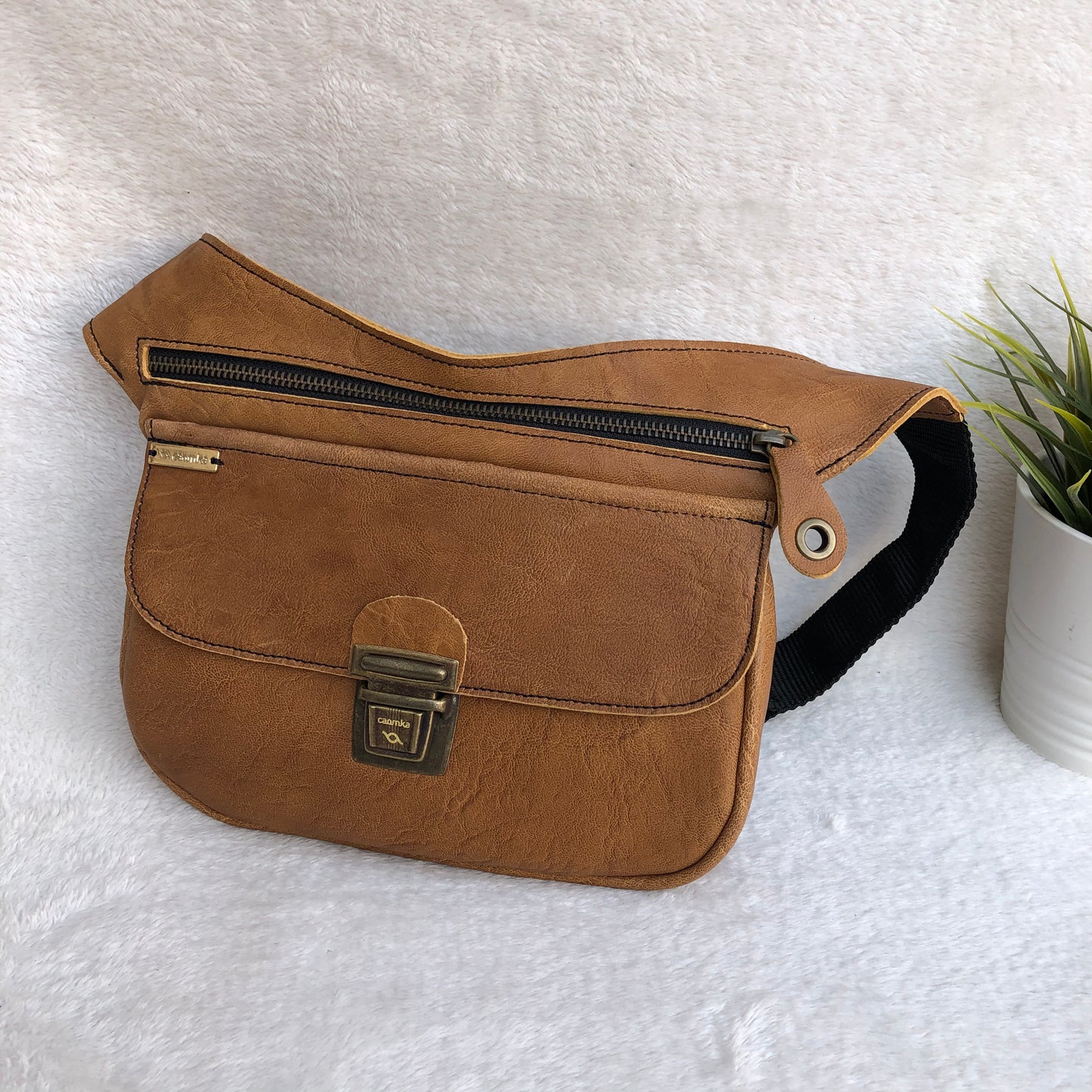 Classic Brown &amp; Old Gold Natural BioCuir® Leather Exclusive Piece No. 8024