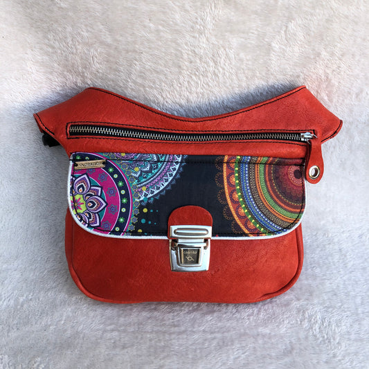 Special Mandalas Red &amp; Silver BioCuir® natural leather Unique Piece No. 8039
