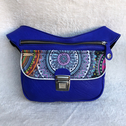Special Mandalas Electric Blue &amp; Silver BioCuir® natural leather Unique Piece No. 8021