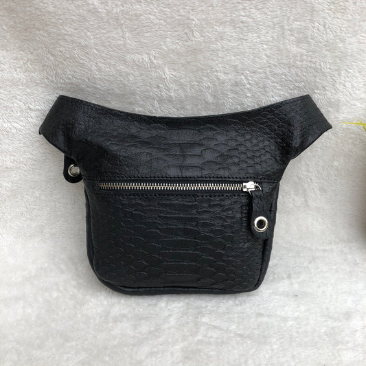 Mini Special Black &amp; Silver BioCuir® natural leather Unique Piece No. 8105