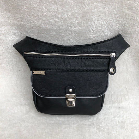 Mini Premium Black &amp; Silver BioCuir® natural leather Unique Piece No. 8157