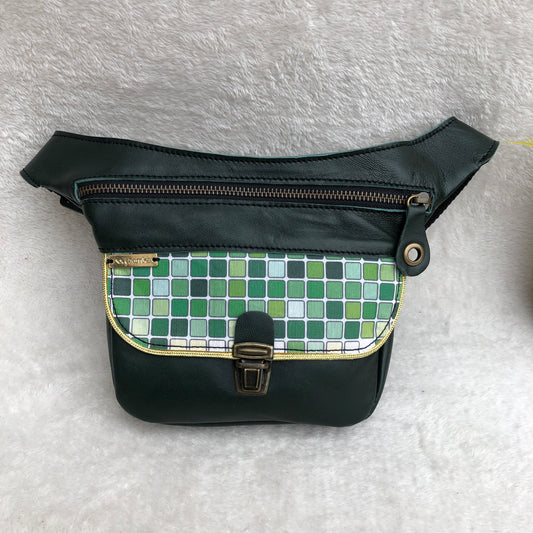 Mini Special Green &amp; Old Gold Natural leather BioCuir® Unique Piece No. 8110