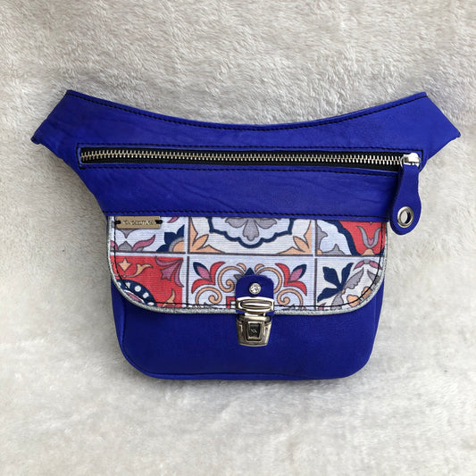 Mini Special Art Electric Blue &amp; Silver BioCuir® natural leather Unique Piece No. 8084