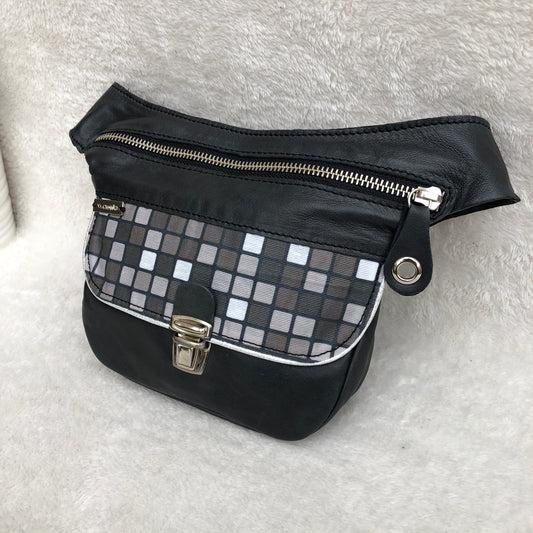 Mini Special Black/White Square &amp; Silver BioCuir® natural leather Unique Piece No. 8221
