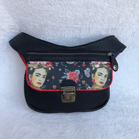 Special Black Frida Kahlo &amp; Old Gold BioCuir® natural leather Unique Piece No. 8141