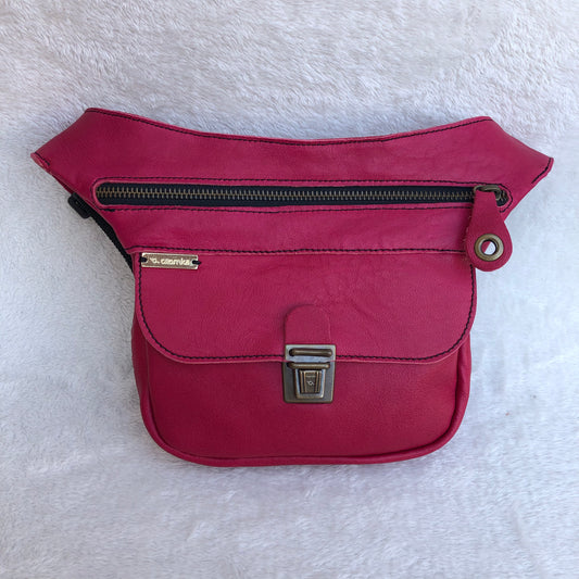 Mini Classic Fuchsia &amp; Old Gold Natural leather BioCuir® Exclusive Piece No. 8350