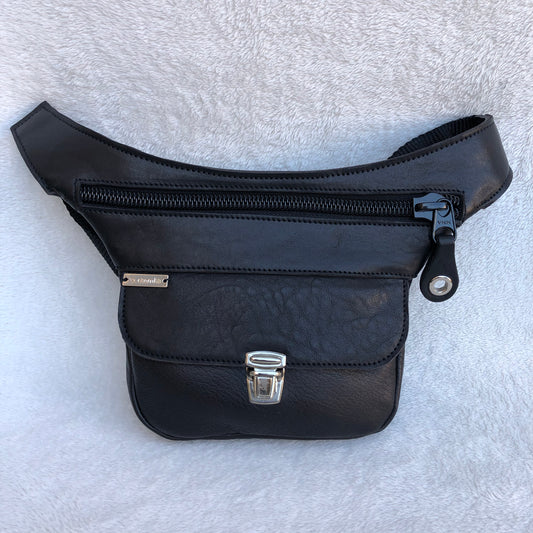 Mini Special BIG ZIP Black-Silver BioCuir® natural leather Unique Piece No. 8273