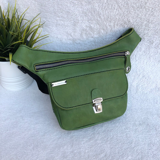 Mini Classic Green &amp; Silver BioCuir® Natural Leather Exclusive Piece No. 8290