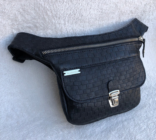 Mini Special Black &amp; Silver BioCuir® natural leather Unique Piece No. 8355