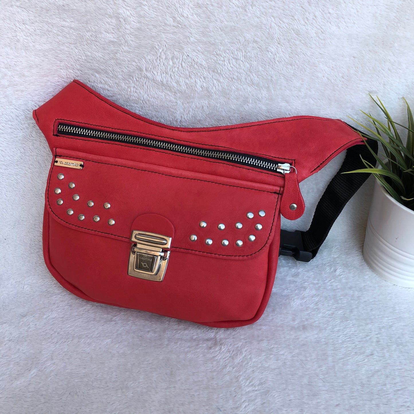 Premium Red Fantasy &amp; Silver BioCuir® natural leather Unique Piece No. 8309