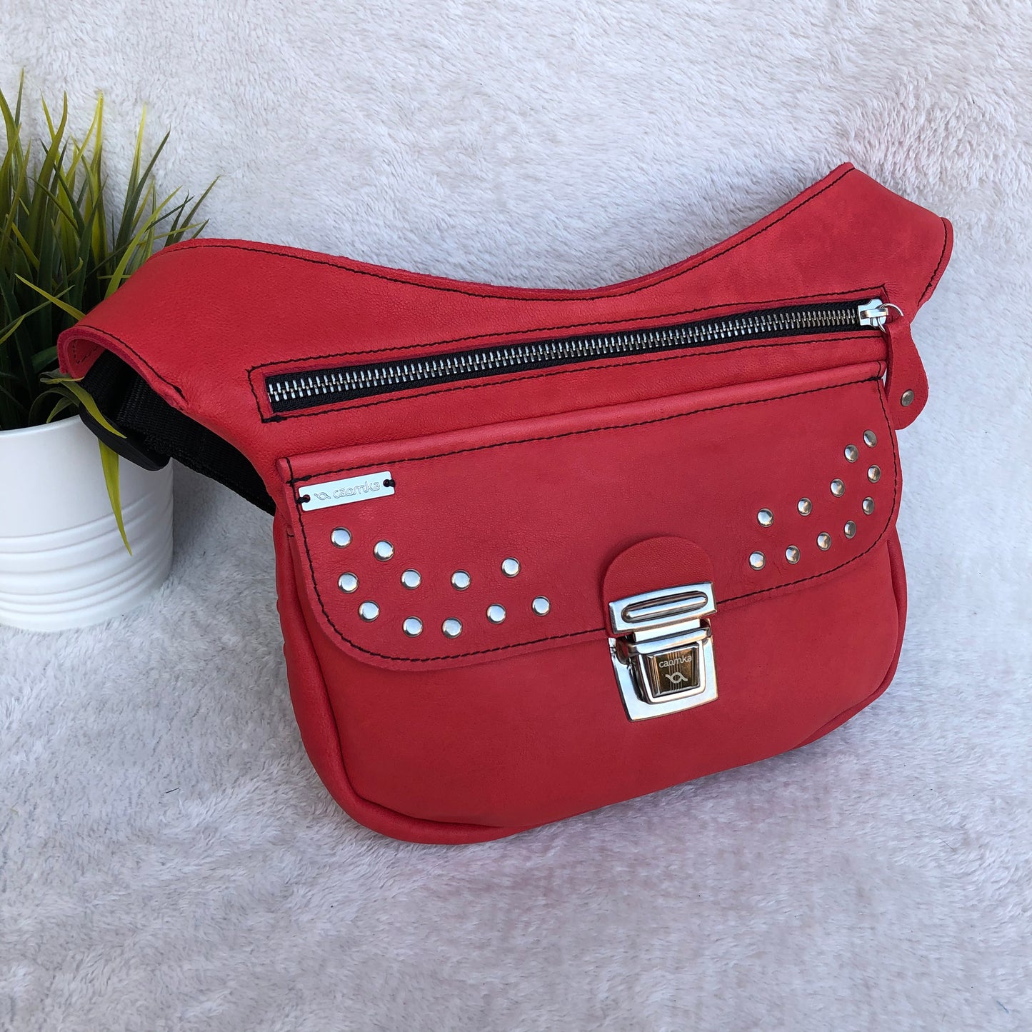 Premium Red Fantasy &amp; Silver BioCuir® natural leather Unique Piece No. 8309