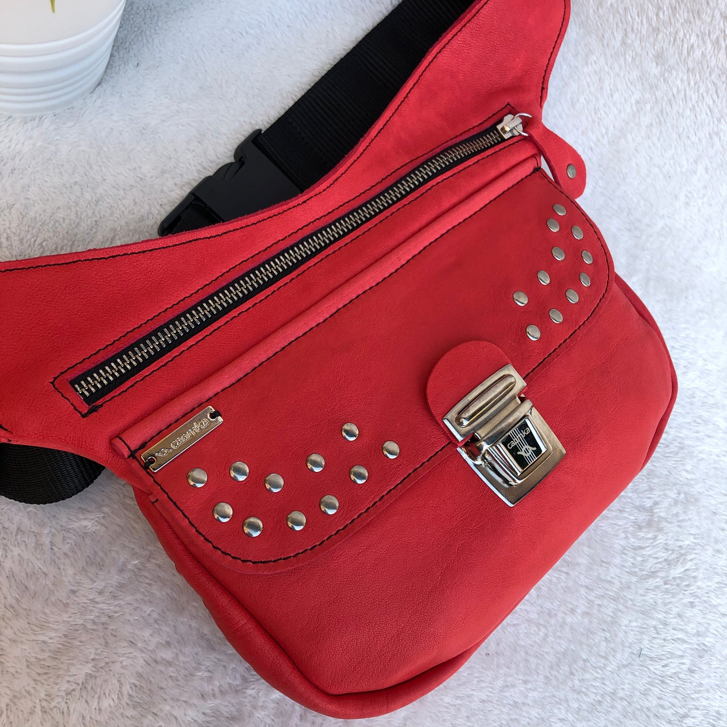 Premium Red Fantasy &amp; Silver BioCuir® natural leather Unique Piece No. 8309