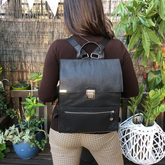 Vintage Backpack "Black” Natural leather BioCuir® Unique Piece no. 8484 